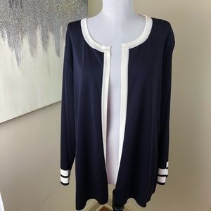 Exclusively Misook Woman Navy Open Front Cardigan